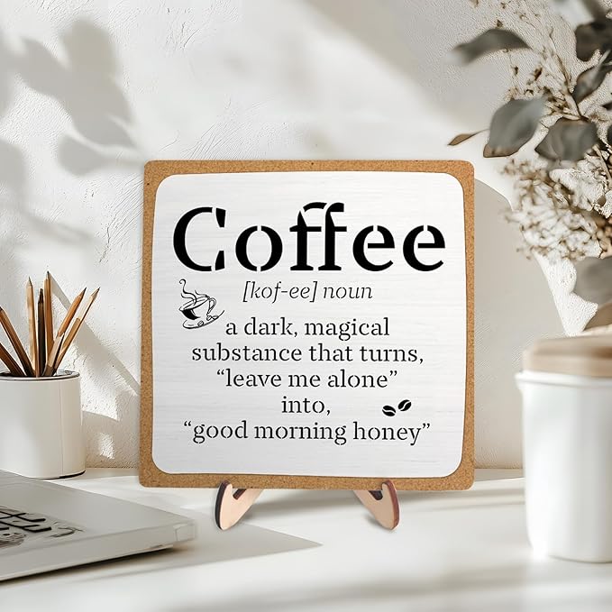 Funny Coffee Bar Decor – Rustic Wooden Sign for Coffee Station or Shelf, CoffeeShop Plaque, Funny Java Bar Decor for Home Cafe or Kitchen Counter 5.9x5.9inch - Image 4