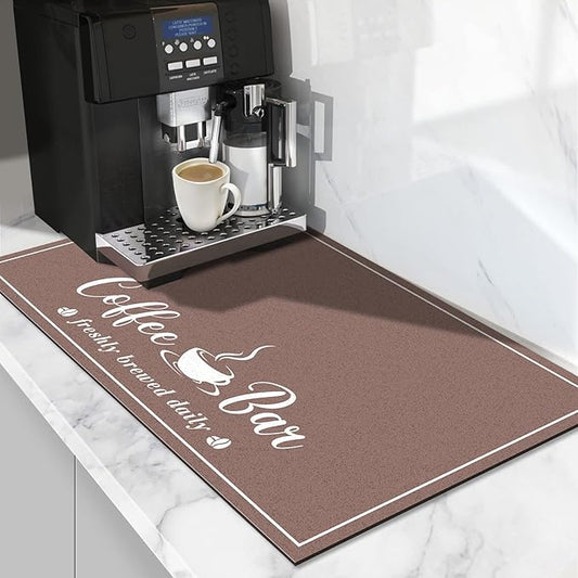 CooRug Absorbent Coffee Mat, Fashion Dish Drying Mat for Kitchen Counter Coffee Bar Accessories Espresso Machine Dish Rack 12" x 20" Brown by CooRug