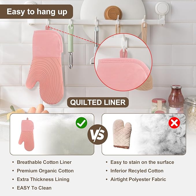Silicone Oven Mitts-13.6 in Extended Oven Mitts Heat Resistant 500F, Oven Gloves with Soft Liner Good Grippy BPA-Free Easy to Clean Flexible-Oven Mits Set for Cooking Baking Grilling BBQ - Image 6