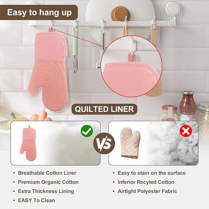 Silicone Oven Mitts-13.6 in Extended Oven Mitts Heat Resistant 500F, Oven Gloves with Soft Liner Good Grippy BPA-Free Easy to Clean Flexible-Oven Mits Set for Cooking Baking Grilling BBQ - Image 6
