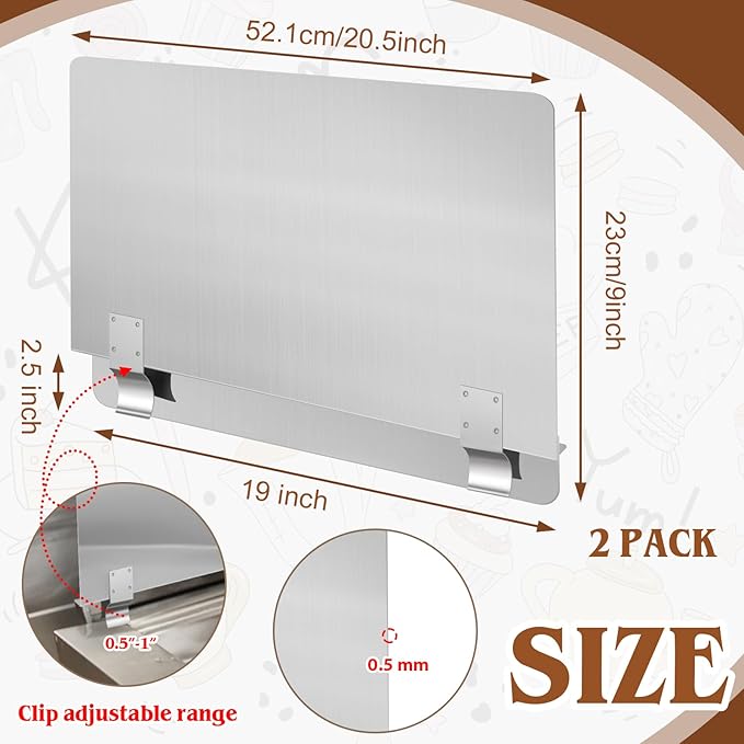 Ferraycle 2 Pack 20-1/2" W x 9" H 304 Stainless Steel Fryer Splash Guard for Stove & Kitchen, Oil Splatter Screen Protection, Heavy Duty Grease Barrier for Frying, Grilling, Easy Clean, Universal Fit - Image 2