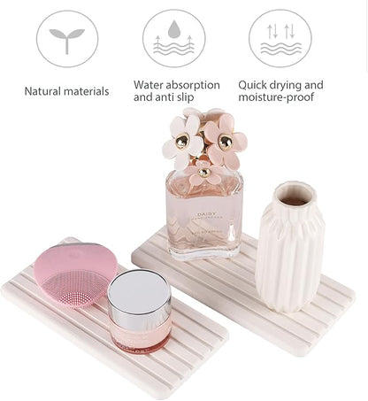 NiuYichee 2 PCS Water Absorbent diatomite Coasters, 8.3" x 4" Water Absorbing Stone Tray for Sink, Stone Drying mat for Kitchen Counter, Stone soap Tray Used for Hand Soaps & toiletries & Plants - Image 2