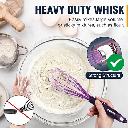 Silicone Whisk, Eddeas Whisk Non-Scratch Coated Whisks set of 3-Heat Resistant(450°F) Kitchen Wisk, Balloon Egg whisk Perfect for Blending, Whisking, Beating & Stirring, Purple - Image 5