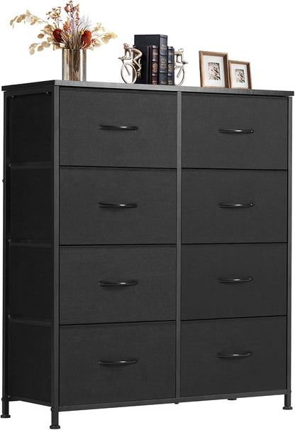 Sweetcrispy Dresser, Dresser for Bedroom Drawer Organizer Storage Drawers, Fabric Storage Tower with 8 Drawers, Chest of Drawers with Steel Frame, Wood Top for Living Room, Closet,Ink