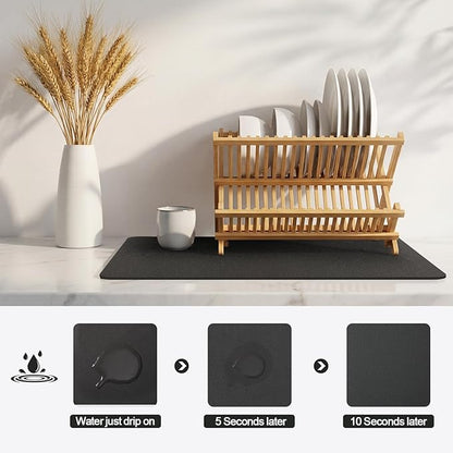 Ecotrim - Dish Drying Mat for Kitchen Counter | Coffee Bar Mat for Countertops | Heat Resistant Drainer Mat with Non-slip Rubber Backed | Hide Stain Kitchen Absorbent Draining Mat | Black 18"x24" - Image 4