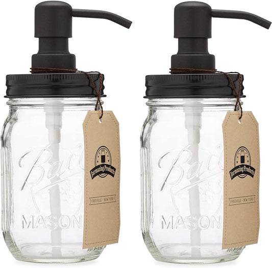 Jarmazing Products Mason Jar Soap Dispenser - Black - with 16 Ounce Ball Mason Jar - Made from Rust Proof Stainless Steel - Two Pack by JarmazingProducts