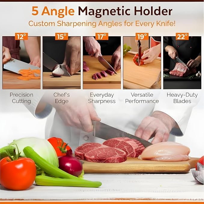 5 Angles High Carbon Stainless Steel Rolling Knife Sharpener with 400, 1000 & 3000 Replacement Discs - Blunt Knife Sharpening Kit with 12°, 15°, 17°, 19° and 22° Sharpening for Kitchen & Chef's Knives - Image 9