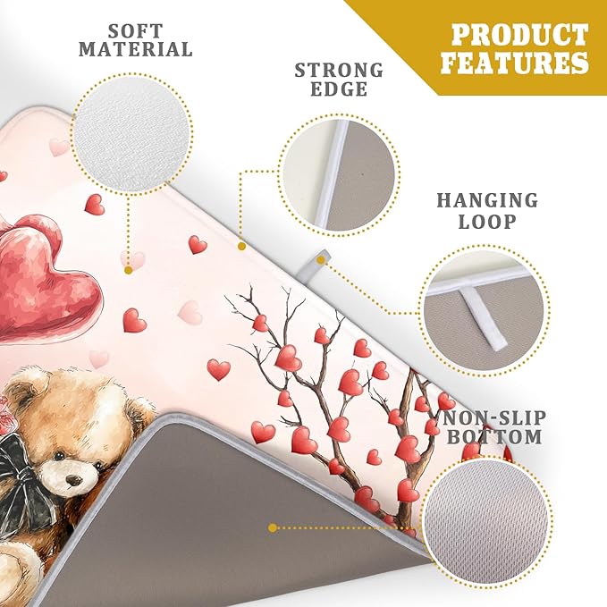 Holiday Microfiber Dish Drying Mat 18 X 24 in Valentines Day Bear Red Decorative Kitchen Countertop Mats - Image 4