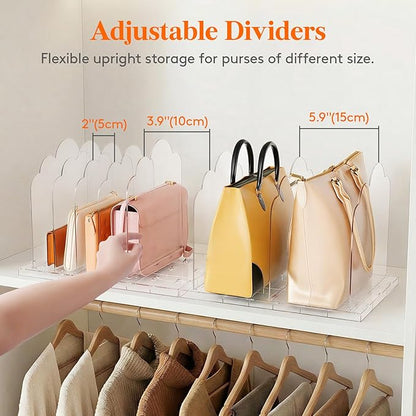 Lifewit Purse Organizer for Closet, 9.7" Tall Clear Handbags Storage Organizer, Adjustable Clutch Organizer Holder for Closet, 2 Pack Bookshelf Dividers for Sweater in Bedroom 35 x 24cm/14 × 9.5"