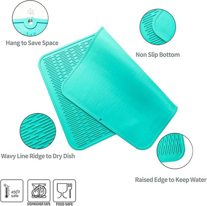 MicoYang Silicone Dish Drying Mat for Multiple Usage,Easy clean,Eco-friendly,Heat-resistant Silicone Mat for Kitchen Counter or Sink,Refrigerator or Drawer Liner Mint 3XL 28 inches x 18 inches - Image 3
