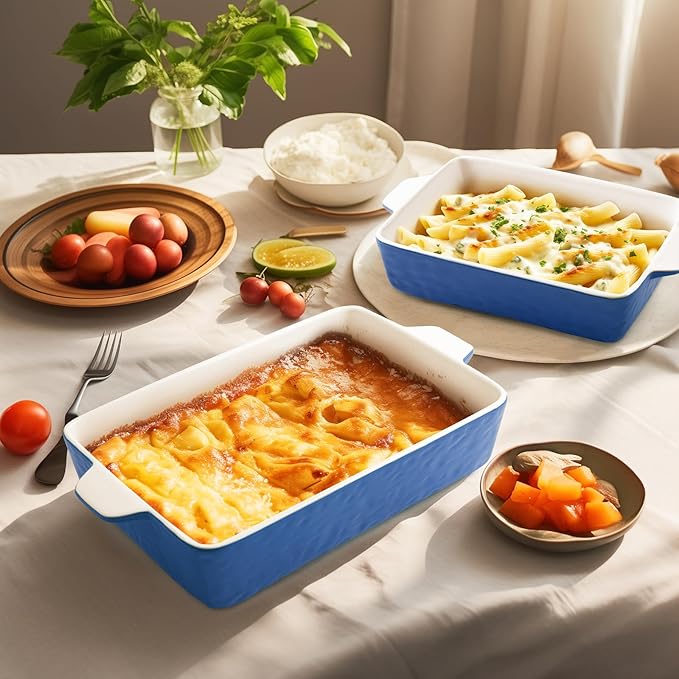 Casserole Dishes for Oven, Ceramic Baking Dishes, Lasagna Pan with Handles, Porcelain Baking Pan Deep, Bakeware for Baking, Cooking, Wedding Gift, Set of 3 (11.6" x 7.8", Dark Blue) - Image 7