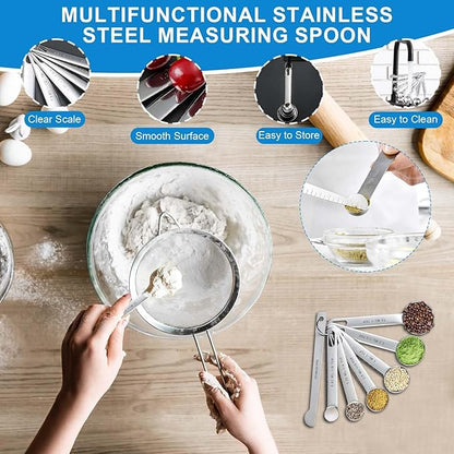 Measuring Cups and Spoons Set 26 Piece, 11 Stainless Steel Nesting Measuring Spoons and Cups with 8 Plastic Measuring Cup, 3 Funnel, 3 Brush, 1 Ruler, Measuring Cup Set for Kitchen Baking Liquid Dry