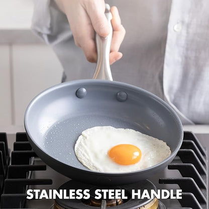 GreenPan Lima Hard Anodized 8" 10" & 12" Frying Pan Skillet Set, Ceramic Nonstick, PFAS-Free Nontoxic Pots & Pans, Oven & Broiler Safe, Stainless Steel Handles, Cookware for Eggs & Omelet, Gray - Image 5
