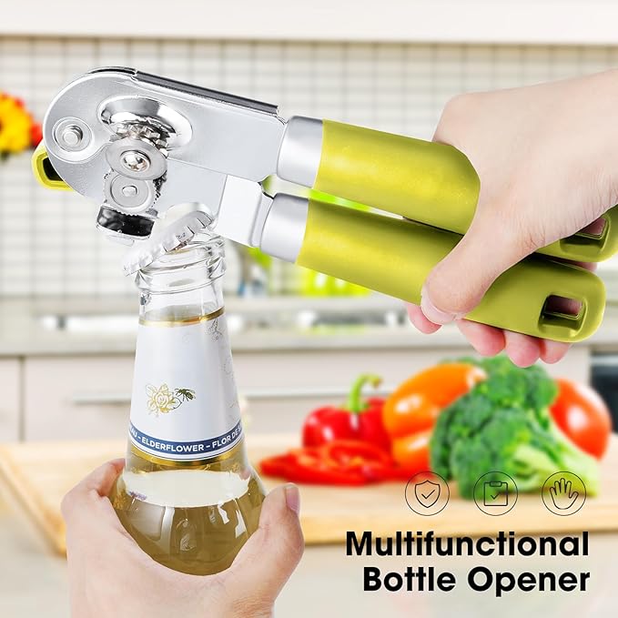 Beneno Heavy Duty Hand Can Opener Manual with Magnet, Durable Sharp Carbon Steel Blade Smooth Cutting, Big Effort-Saving Knob & Soft Grip Handle, Multifunctional Bottle Opener, Lime Green - Image 6