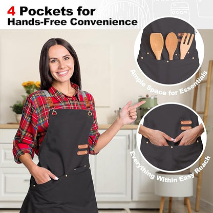 BeLuyi chef apron bib tool apron for man woman cross back straps with 4 pockets for kitchen cooking gardening baking working - Image 6