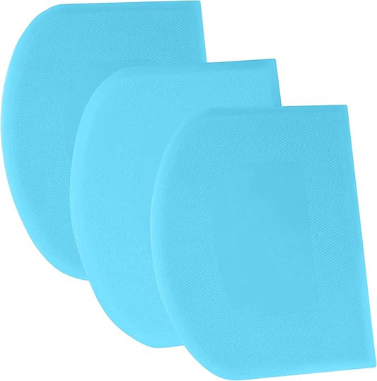 SURDOCA Dough Scraper Bench Scraper - 3P 10.6x6.7" Plastic Flexible Bowl Scraper, Sharp Edge & Angles Cake Scraper. Non-Slip Bakeware Decorating Tools Sculpting & Modeling Tools - Pure Blue by SURDOCA