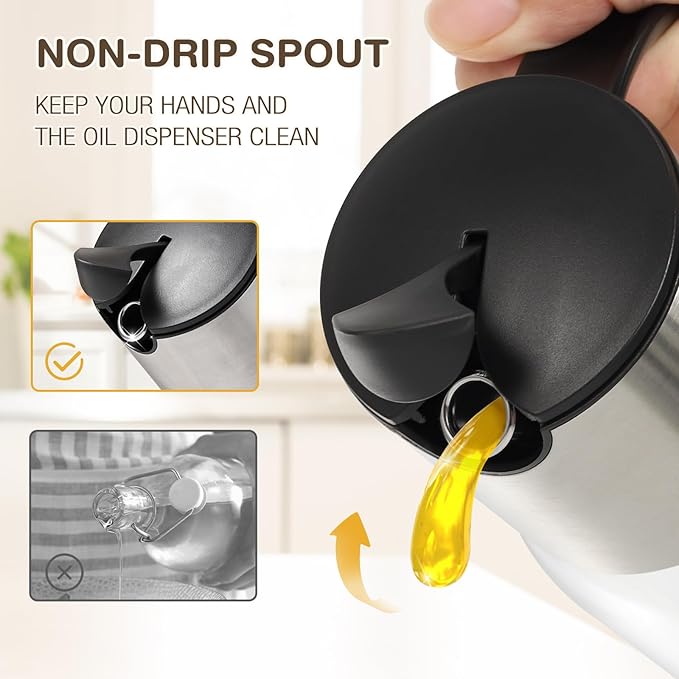 Vucchini Large Olive Oil Dispenser Bottle 17 oz - Auto Flip Condiment Container - Leakproof Vinegar Dispenser Glass Cruet Stainless Steel - Image 2