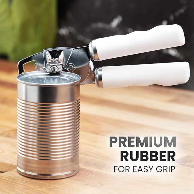 Zulay Kitchen Heavy Duty Stainless Steel Can Opener Manual with Bottle Opener - Rust Proof Manual Can Opener With Turn Knob & Comfy Soft Grip Handles - White - Image 8