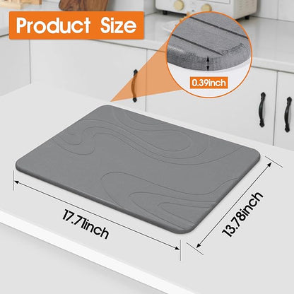 Snuggery Stone Drying Mat for Kitchen Counter - 18"x14" Dirt-Resistant Quick Drying Fast Absorbent Non-Slip Diatomite Mat, Natural Diatomaceous Earth Dish Drying Pad for Dish Rack(Dark Grey) - Image 2