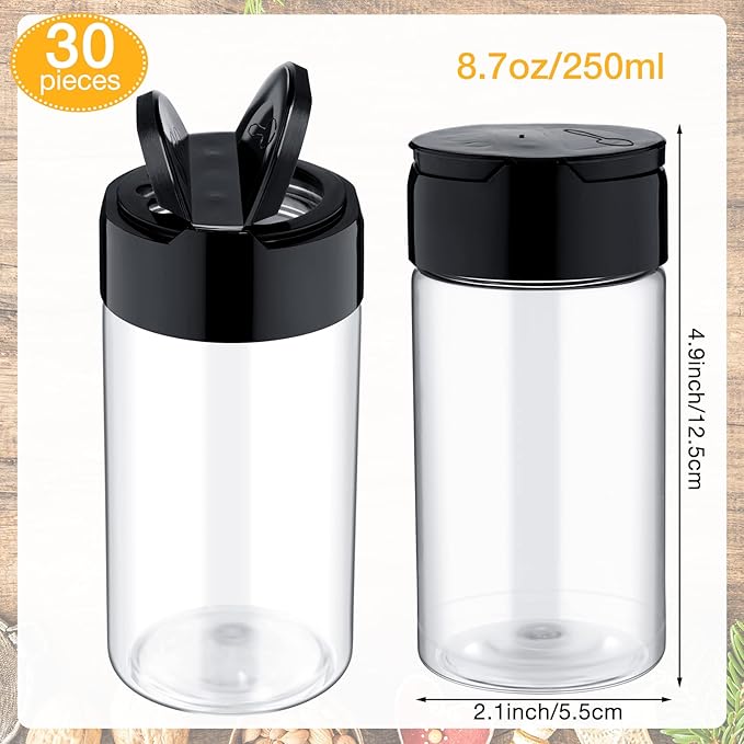 Mimorou 30 Pack 8.7 oz Plastic Spice Jars with Shaker Lids Clear Seasoning Containers Spice Bottles for Kitchen Storing Herbs Seasoning Powders - Image 2