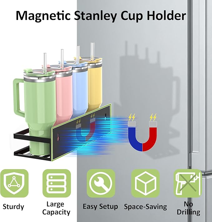 SMRCAD 4 Pack Magnetic Water Bottle Holder for Refrigerator,Stanley Cups Storage Holder Tumbler Organizer Fits 20/30/40 oz for Any Metal Surface No Drilling Needed - Image 2