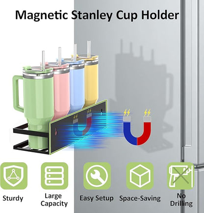 SMRCAD 4 Pack Magnetic Water Bottle Holder for Refrigerator,Stanley Cups Storage Holder Tumbler Organizer Fits 20/30/40 oz for Any Metal Surface No Drilling Needed - Image 2
