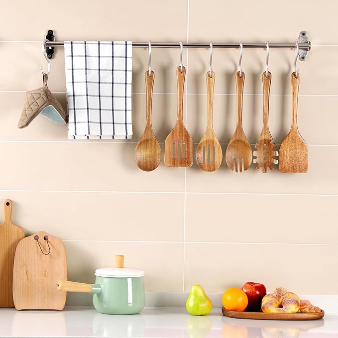 Wooden Cooking Utensils, 6 Pieces Natural Acacia Wooden Spoons For Cooking with Non Stick & Heat Resistant Design, Wooden Kitchen Utensil Set with Hanging Hole for Stirring, Mixing, Cooking - Image 5
