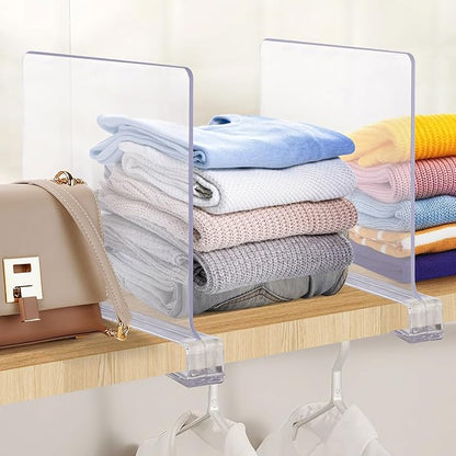 JOY DECOR 2 Pack Acrylic Clear Shelf Dividers for Closets Organizer and Storage Adjustable Vertical Wood Shelf Closet Separators for Clothes,Book,Bags in Bedroom and Kitchen - Image 7