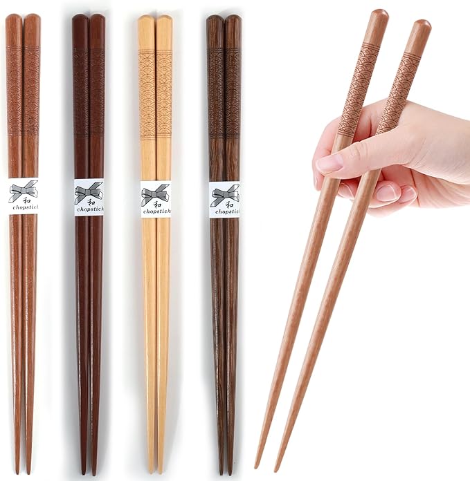 Reusable Chopsticks，GLAMFIELDS Japanese Natural Wooden 5 Pairs Hand-Carved Classic Style Lightweight Safe Chop Sticks 8.8 Inch/22.5cm Gift Set - Image 4