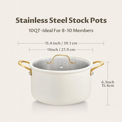 BEZIA 10 Quart Stainless Steel Stock Pot, Large Soup Pot, Casserole with Lid, Stockpot with Visible Lid, Silicone Edging, Sturdy & Double Handle, Induction Cooking Pot for Pasta, Soup, Spaghetti - Image 8