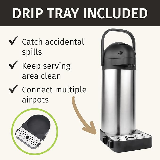 Airpot Coffee Dispenser with Pump & Tray - 102oz/3L Coffee Carafe with Pump - 12 Hours Hot Drink Dispenser for Parties - Stainless Steel Thermal Carafe for Hot Cocoa Bar -Easy-to-Use Insulated Pitcher - Image 4