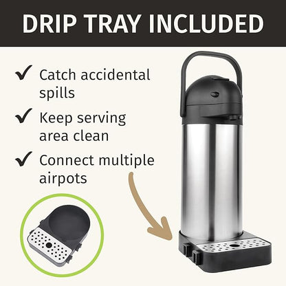 Airpot Coffee Dispenser with Pump & Tray - 102oz/3L Coffee Carafe with Pump - 12 Hours Hot Drink Dispenser for Parties - Stainless Steel Thermal Carafe for Hot Cocoa Bar -Easy-to-Use Insulated Pitcher - Image 4
