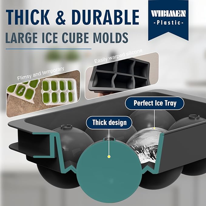 Large Ice Ball Maker Mold, 1.9" Round Ice Cube Mold for Whiskey Bourbon Cocktail, 6 Balls, Sphere Ice Mold, Big Ice Cube Tray with Container and Tongs, Easy to Fill & Release - Image 6
