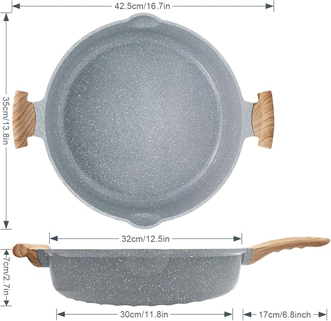 AIKENBBKK Ceramic Frying Pan with Lid, 14 Inch Saute Pan, Non Stick Frying Pans, 2-In-1 Large Cooking Pan, Nonstick Skillet, Compatible with All Stoves, PTFE & PFOA Free, Blue - Image 2