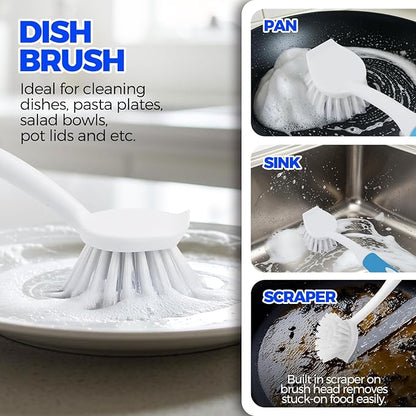 Holikme 6 Pack Dish Brush Set with Bottle Brush, Dish Scrub Brush, Pan Brush and 3 Straw Brushes, Deep Cleaning Handle Brush with Scraper Tip for Kitchen Sink Dishes Bottle Cup Pot and Pans (Azul) - Image 2