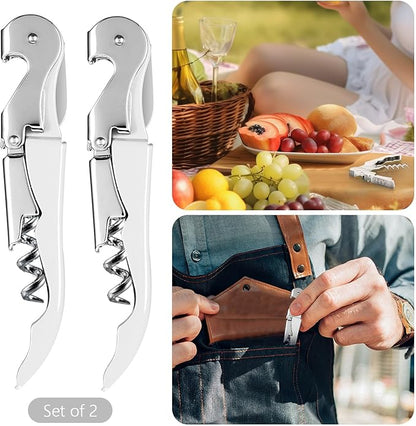 HYZ 2-Pack Wine Opener Waiter Corkscrew, Professional Wine Key for Servers, Bartender with Foil Cutter, Manual Wine Bottle Opener Double Hinged (White) - Image 6