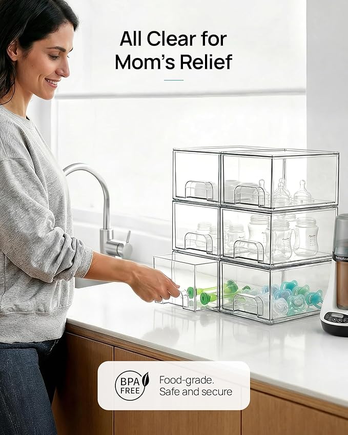 Vtopmart 8 Pack Small Clear Stackable Storage Drawers, Acrylic Bathroom Makeup Organizer, Plastic Storage Bins For Vanity, Undersink, Kitchen Cabinets, Pantry, Home Organization - Image 5