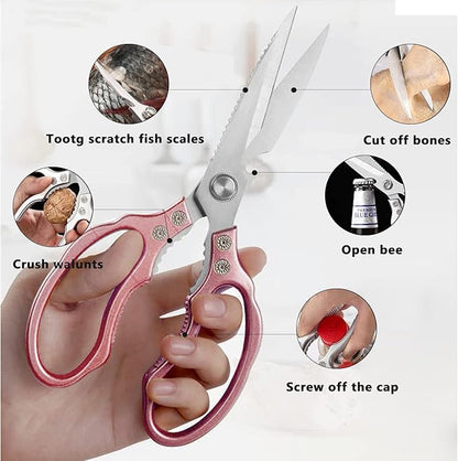 AWinjoy Kitchen Scissors, Heavy Duty Sharp Shears Dishwasher Safe, Rose Gold Cooking Accessories for Meat, Chicken, Fish, Poultry, Herb, Bread - Image 3