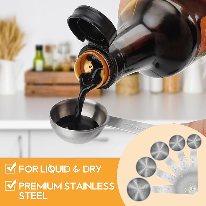 6 PCS 1 Teaspoon(5 mL | 5 cc | 1 Tsp | 1/3 Tablespoon) Stainless Steel Single Measuring Spoon, Easy to Use and Easy to Wash Metal Measuring Spoons Kitchen Gadgets for Cooking & Baking