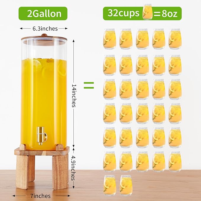 2 Gallon Large Drink Dispenser for Parties,Glass Beverage Dispenser with Stand,Glass Water Dispenser with Airtight Valve,Lemonade Dispenser for Fridge,Water, Juice,Punch,Cocktails,Ice Tea & Sun Tea-8L - Image 2