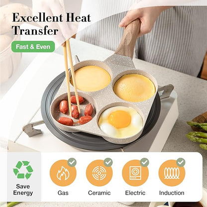 CAROTE Egg Pan Omelette Pan, 4-Cup Nonstick Granite Omelette Skillet - Pancake Pan and Healthy Egg Cooker Suitable for Gas Stove & Induction Cookware - Image 2