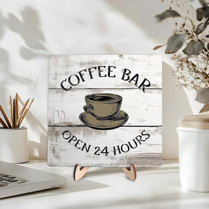 Coffee Bar Sign Plaque, Vintage Farmhouse Coffee Station Decor – 24 Hours Open Bar Plaque for Cafe, Home or Office, Rustic Kitchen Wall Art, CoffeeShop Accessories - Image 5