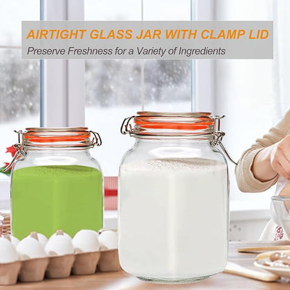 50oz Glass Jars with Clamp Lids,Set of 4,1500ml Square Wide Mouth Mason Jars with Airtight Lids,Large Glass Storage Container with Clip Lid for Kitchen,Flour,Pasta,Beans - Image 9