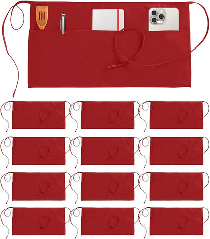 Utopia Wear 12 Pack Server Aprons with 3 Pockets, Waiter and Waitress Waist Aprons for Women with Pockets, Men Short Aprons by UTOPIAWEAR