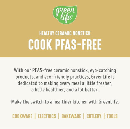 GreenLife 16 Piece Nonstick Cookware Set, Soft Grip Non-Toxic PFAS-Free Ceramic Pots & Pans, Dishwasher & Oven Safe, Frying, Sauce, Saute, Utensils, Glass Lids, Stay-Cool Handles, Wobble Free, Yellow - Image 9
