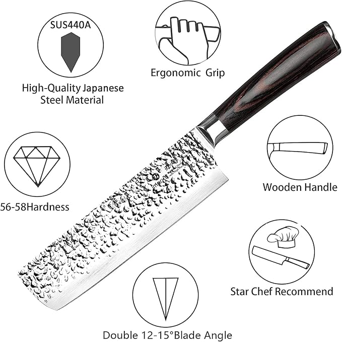 imarku Nakiri Knife, Razor Sharp 7 Inch Multipurpose Vegetable Japanese Chef Knife, High Carbon Stainless Steel Meat Cleaver, Gyutou Knife with Ergonomic Handle, Mothers Day Gift for Mom - Image 5