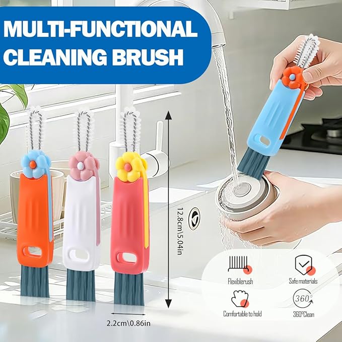 3 in 1 Cup Lid Cleaning Brush, 4PCS Multifunctional Crevice Cleaning Brush for Water Bottle Insulated Cup Tumbler Lid Groove Narrow Space Detail Cleaner Home Kitchen Gadgets