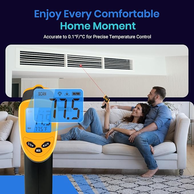 Etekcity Infrared Thermometer Laser Temperature Gun 1080, -58°F~ 1130°F for Meat Food Candy Pizza Oven, Heat Gun for Cooking, Kitchen, Fridge, Reptile, BBQ, HAVC, Adjustable Emissivity & Max Measure - Image 4