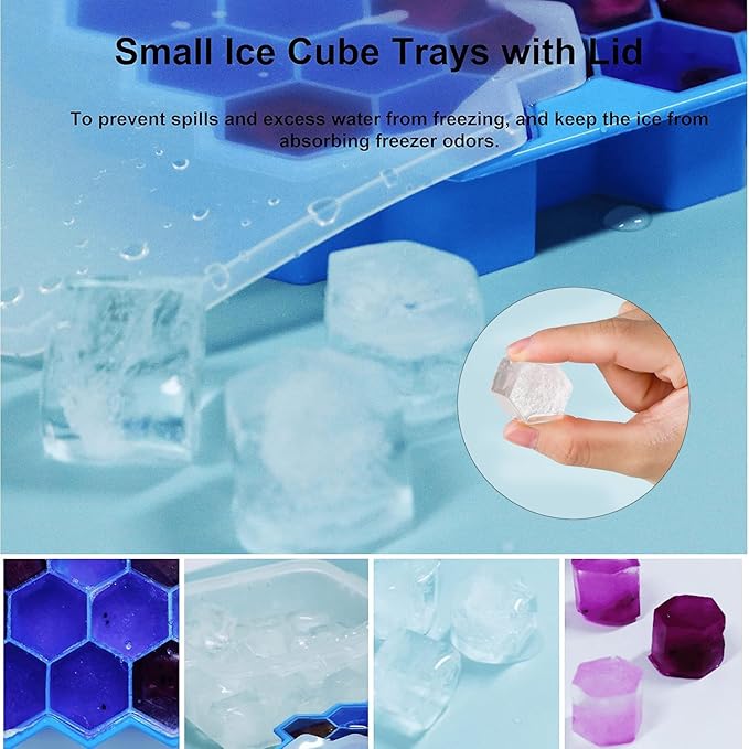 Ice Cube Trays for Freezer with Lid-37 Grid Silicone for Small Ice Cube Molds,Easy-Release Reusable in Organizer Bins or Ice Bucket for Cocktail bar or Iced Coffee Cup - Image 5