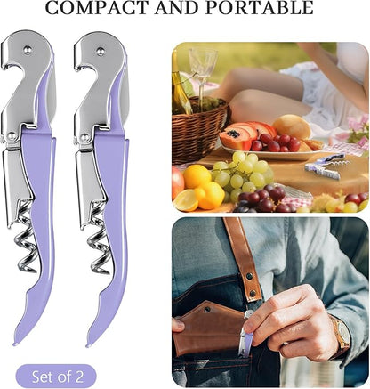 HYZ 2-Pack Wine Opener Waiter Corkscrew, Professional Wine Key for Servers, Bartender with Foil Cutter, Manual Wine Bottle Opener Double Hinged (Lavender) - Image 8